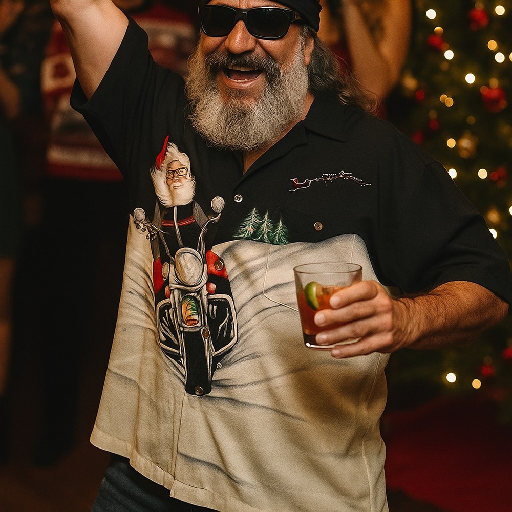 Harley Davidson Santa Claus Riding Harley‎ Holiday Button Down Shirt